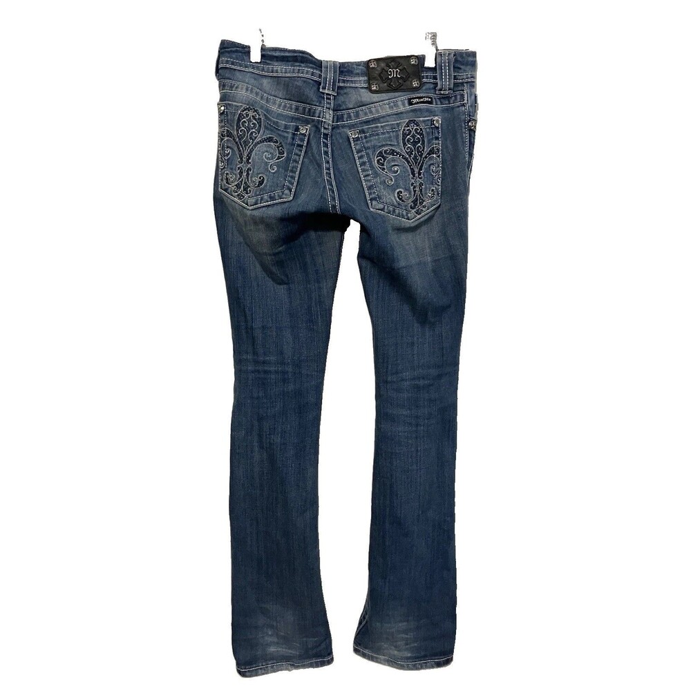 Miss Me Blue Jeans Size 28 Bootcut Fluer-de-lis Pockets Rhinestones Med Wash